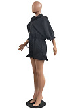 Hot Sales Women Half Sleeve Lapel Neck Single-Breasted Waisted Bandage Solid Color Romper Shorts H1799