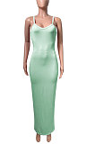 Euramerican Women Condole Belt Solid Color Bodycon Long Dress NK273