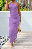 Women One Shoulder Condole Belt Solid Color Ruffle Long Dress MY10046