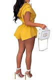 Wholesale New Women Short Sleeve Zipper Hoodie Ruffle Shorts Solid Color Casual Sets LML298