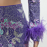 Women Fashion Sexy Sequins Hollow Out Feather Mini Dress CCY9515