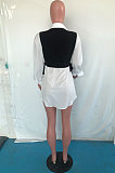New Women Long Sleeve Lapel Neck Shirts Dress+Laced-Up Tank Sets OMY80085