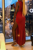 Euramericn Women Letters Printing Sleeveless Sexy Split Long Dress PU6807