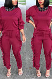 Wholesale Cute Women Round Collar Ruffle Solid Color Fashion Sets ORY5065