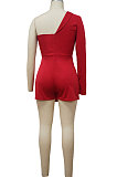 Women One Shoulder Pure Color Sexy High Waist Romper Shorts MY10049