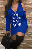 Casual Sexy Cotton Blend Letter Printed Long Sleeve Off Shoulder Slim Fitting Hoodie Hiip Dress LM88837