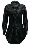 Women Fashion Long Sleeve Cardigan Button Waist Strap Turn-Down Collar Coat SN390264