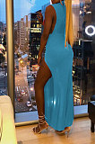 Euramericn Women Letters Printing Sleeveless Sexy Split Long Dress PU6807