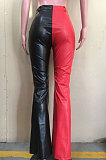 New Arrivals Women Pu Leather Patchwork Botton Flare Pants ORY5217