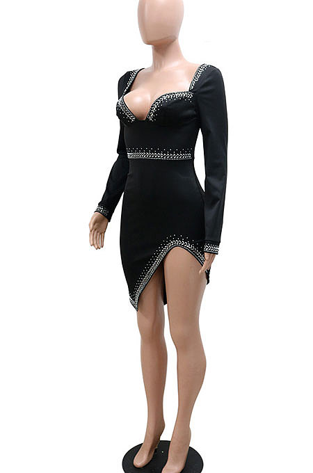 Euramerican Fashion Sexy V Collar Irregular Split Bling Bling Mid Waist Mini Dress CCY9436
