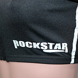 Euramerican Women Casual Zipper Round Collar Short Crop Long Pants Reflective Tape Two Pieces SN390263