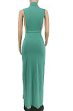 Euramericn Women Letters Printing Sleeveless Sexy Split Long Dress PU6807