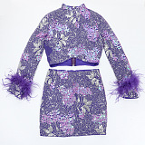 Women Fashion Sexy Sequins Hollow Out Feather Mini Dress CCY9515