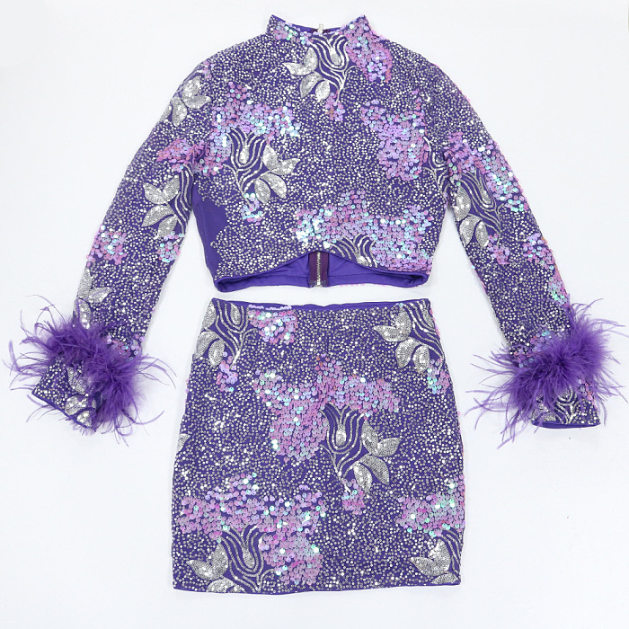 Women Fashion Sexy Sequins Hollow Out Feather Mini Dress CCY9515