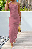 Women One Shoulder Condole Belt Solid Color Ruffle Long Dress MY10046