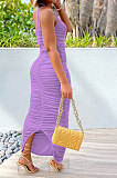 Women One Shoulder Condole Belt Solid Color Ruffle Long Dress MY10046