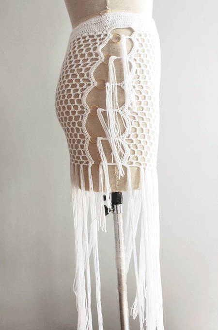 Euramerican Holiday Knit Hip Hollow Out Long Tassel Skirts CYBK0109