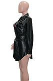 Women Fashion Long Sleeve Cardigan Button Waist Strap Turn-Down Collar Coat SN390264
