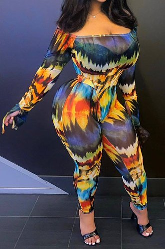 Euramerican Women Sexy Tight Tie Dye Printing Pants Sets PU6803