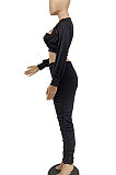 Women Fashion Sexy Pure Color Hollow Out Long Sleeve Casual Pants Sets PU6805