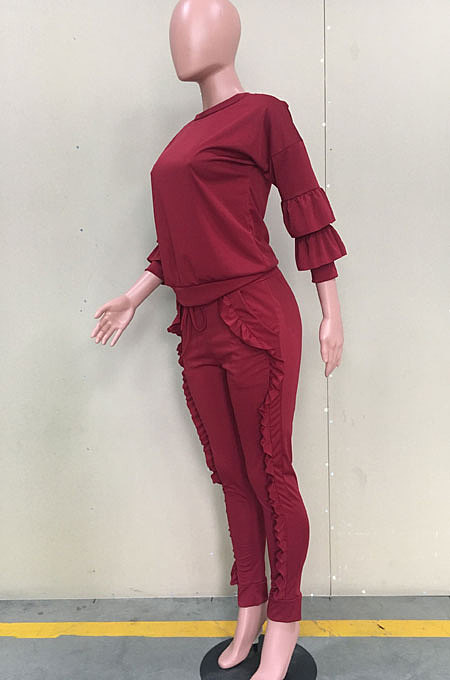 Wholesale Cute Women Round Collar Ruffle Solid Color Fashion Sets ORY5065