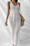 Women Sandbeach Casual Pure Color Knit Sleeveless Split Long Dress CYDZ3257
