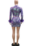 Women Fashion Sexy Sequins Hollow Out Feather Mini Dress CCY9515