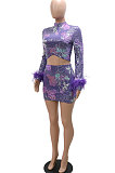 Women Fashion Sexy Sequins Hollow Out Feather Mini Dress CCY9515