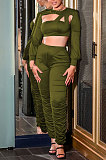 Women Fashion Sexy Pure Color Hollow Out Long Sleeve Casual Pants Sets PU6805