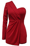 Women One Shoulder Pure Color Sexy High Waist Romper Shorts MY10049
