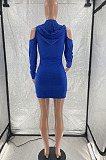 Casual Sexy Cotton Blend Letter Printed Long Sleeve Off Shoulder Slim Fitting Hoodie Hiip Dress LM88837