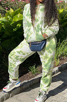 Women New Casual Tie Dye Printed Long Sleeve Hoodie Jogger Pants Sets ORY5181