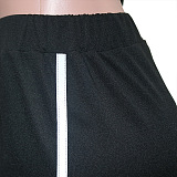 Euramerican Women Casual Zipper Round Collar Short Crop Long Pants Reflective Tape Two Pieces SN390263