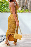 Women One Shoulder Condole Belt Solid Color Ruffle Long Dress MY10046