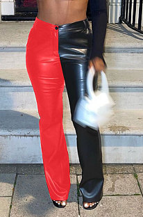 New Arrivals Women Pu Leather Patchwork Botton Flare Pants ORY5217