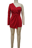 Women One Shoulder Pure Color Sexy High Waist Romper Shorts MY10049