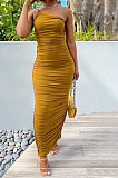 Women One Shoulder Condole Belt Solid Color Ruffle Long Dress MY10046