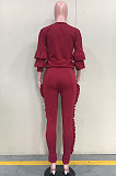Wholesale Cute Women Round Collar Ruffle Solid Color Fashion Sets ORY5065