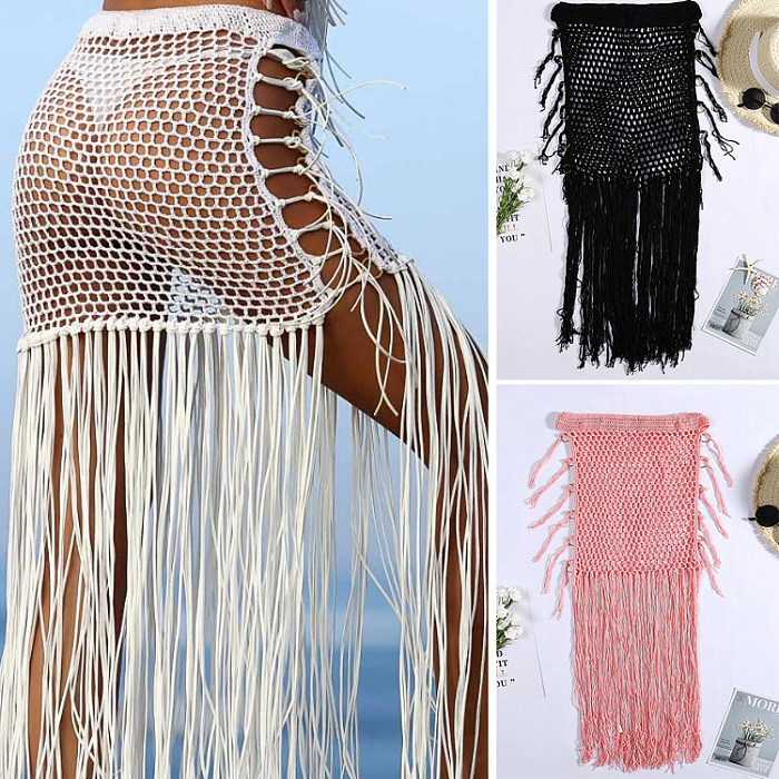 Euramerican Holiday Knit Hip Hollow Out Long Tassel Skirts CYBK0109