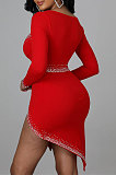 Euramerican Fashion Sexy V Collar Irregular Split Bling Bling Mid Waist Mini Dress CCY9436