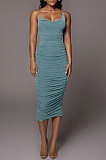 Spring Summer Condole Belt Pure Color Sleeveless Sexy Jumpsuit Ruffle Skirts Sets MY10053