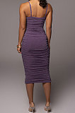 Women Condole Belt Ruffle Strapless Sexy Solid Color High Waist Midi Dress MY10054