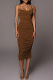 Spring Summer Condole Belt Pure Color Sleeveless Sexy Jumpsuit Ruffle Skirts Sets MY10053
