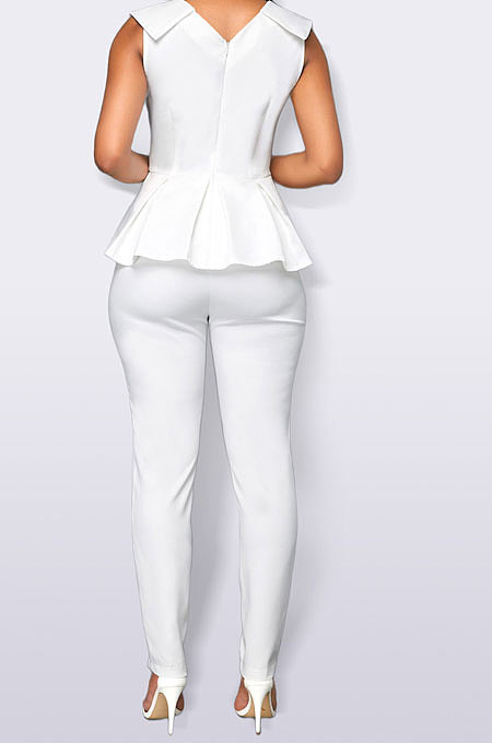 Women Sleeveless Spring Summer V Collar Flounce Solid Color Bodycon Jumpsuits Q8017