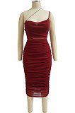 Spring Summer Condole Belt Pure Color Sleeveless Sexy Jumpsuit Ruffle Skirts Sets MY10053
