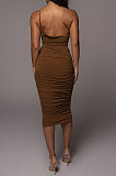 Spring Summer Condole Belt Pure Color Sleeveless Sexy Jumpsuit Ruffle Skirts Sets MY10053