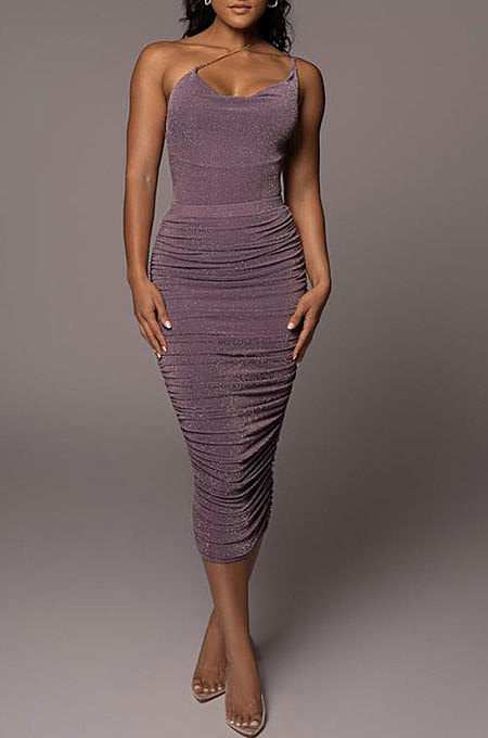 Spring Summer Condole Belt Pure Color Sleeveless Sexy Jumpsuit Ruffle Skirts Sets MY10053