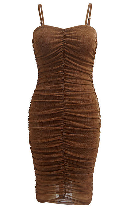 Women Condole Belt Ruffle Strapless Sexy Solid Color High Waist Midi Dress MY10054