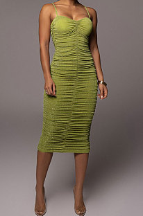 Women Condole Belt Ruffle Strapless Sexy Solid Color High Waist Midi Dress MY10054