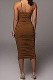 Women Condole Belt Ruffle Strapless Sexy Solid Color High Waist Midi Dress MY10054